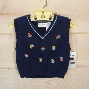 B.T. Kids Baby Boys Size 3-6 Mo Navy Blue Sweater Vest Sailboats Sailing NWT